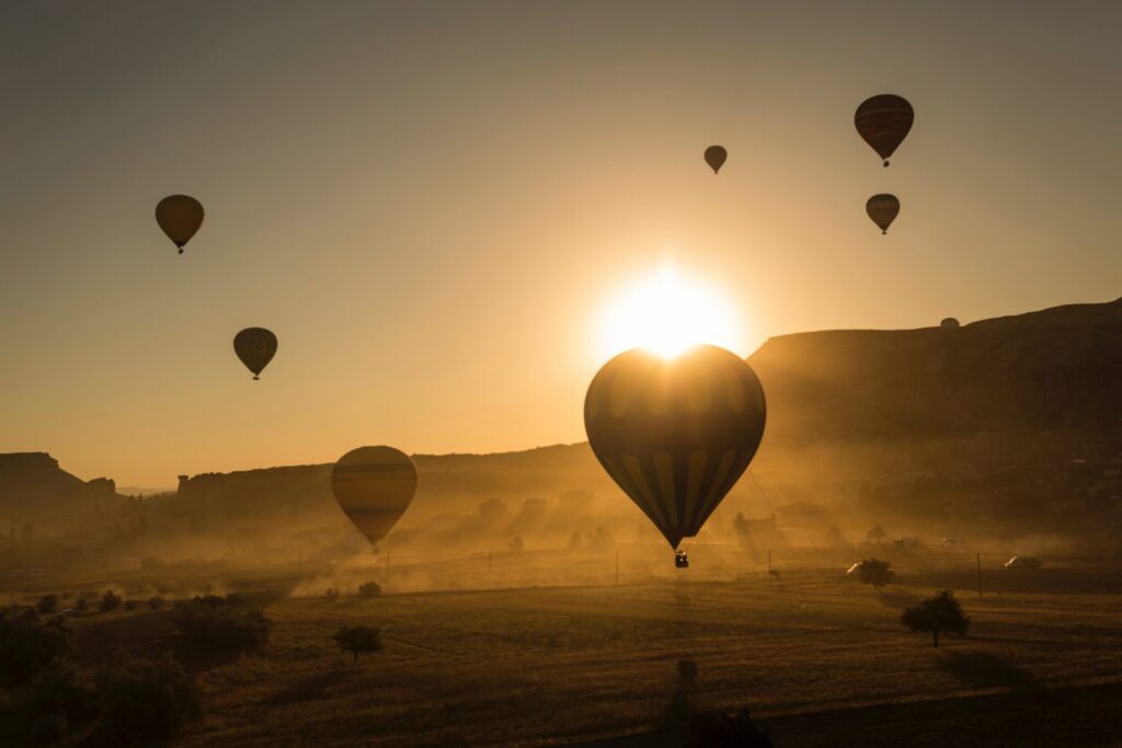 balloons at sunset